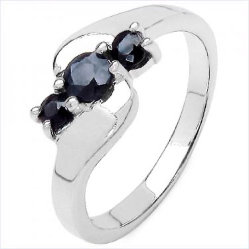 Womens White Gold Rhodium Over Sterling Silver Sapphire Size 8 Designer Ring